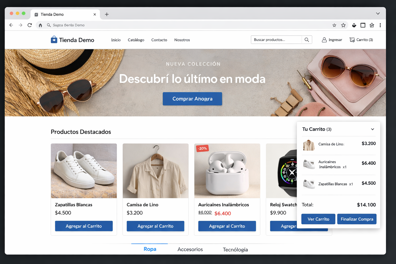 Vista de tienda online
